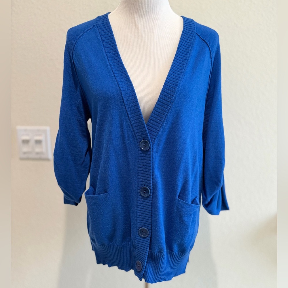 BCBGMaxAzria Royal Blue Button-Up Cardigan Size Large